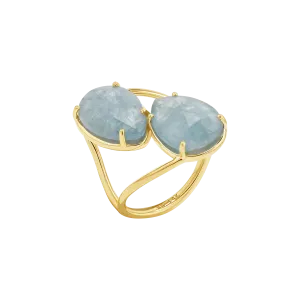 Pear Shape Aquamarine Duo Rose Cut Ring