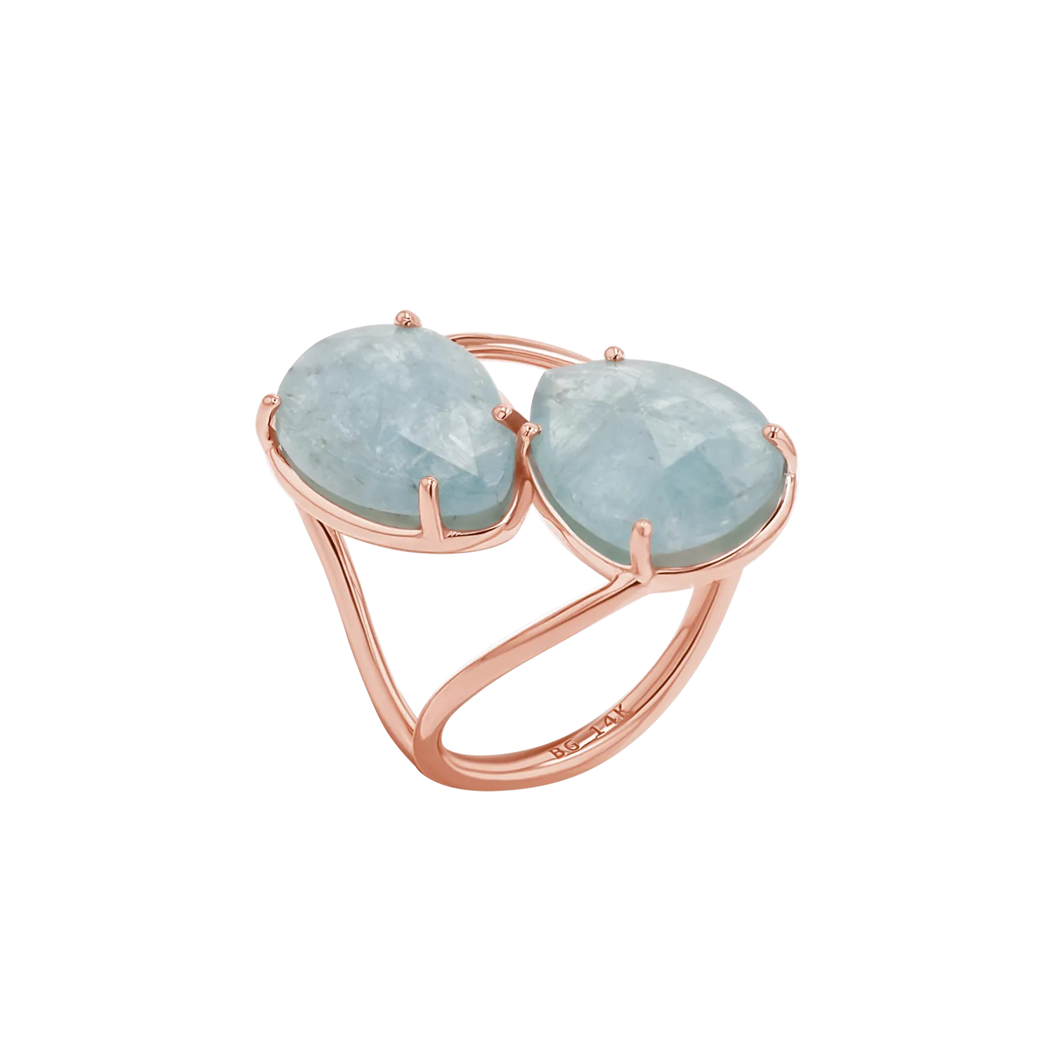 Pear Shape Aquamarine Duo Rose Cut Ring