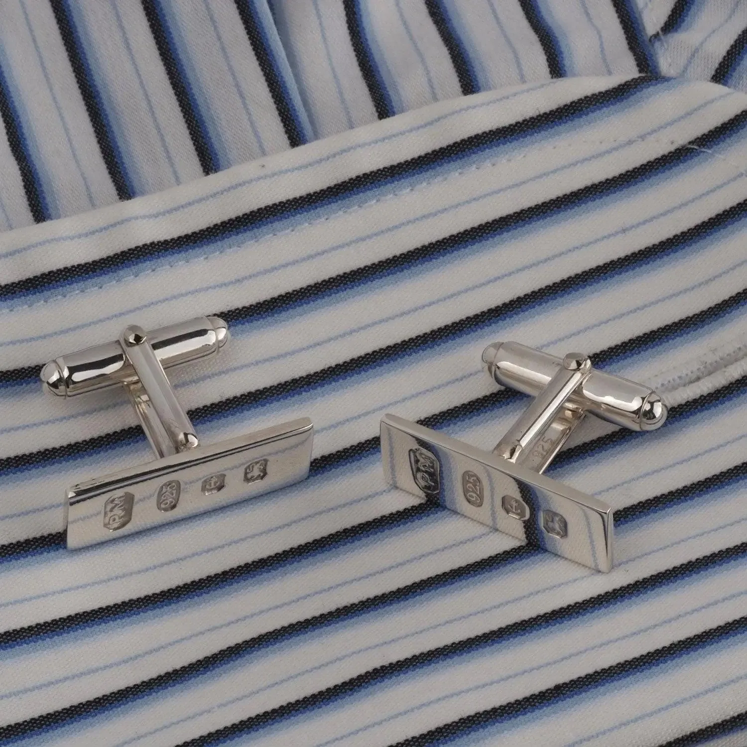 Personalised Sterling Silver Feature Hallmark Oblong Cufflinks