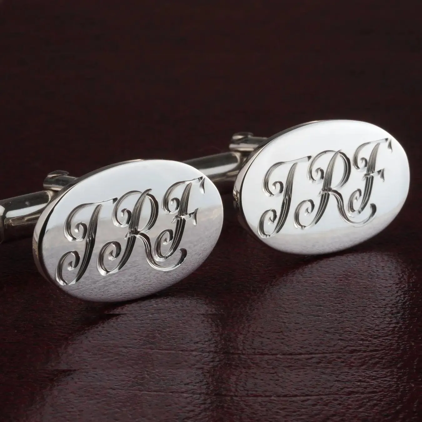 Personalised Sterling Silver Oval Cufflinks Hand Engraved Initials