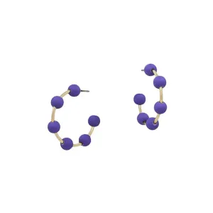 Purple Beaded Gold Hoops