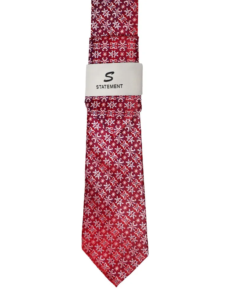 RED PATTERN 2 PC TIE & HANKIE SET