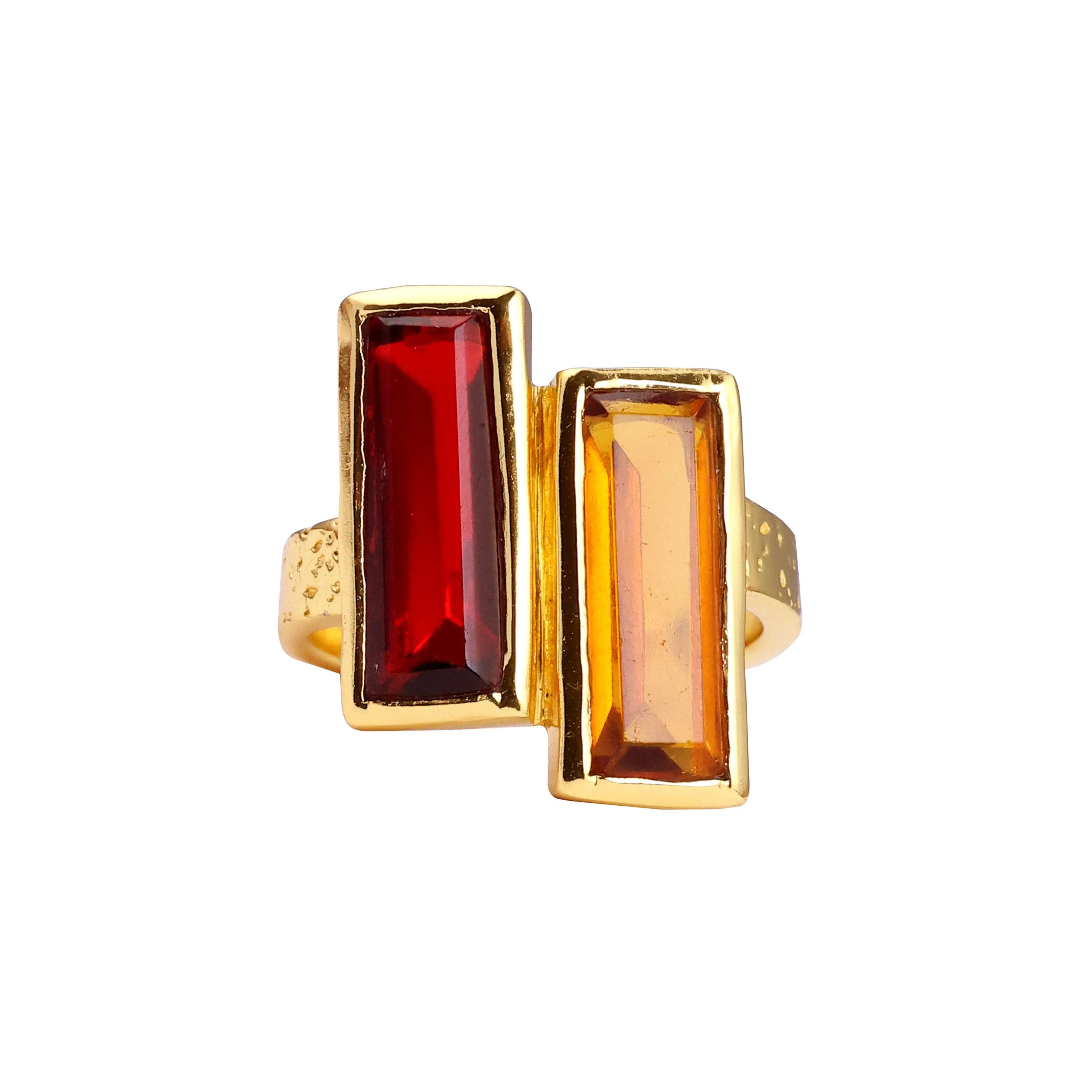 Ring - Double Bar - Garnet and Beer Quartz