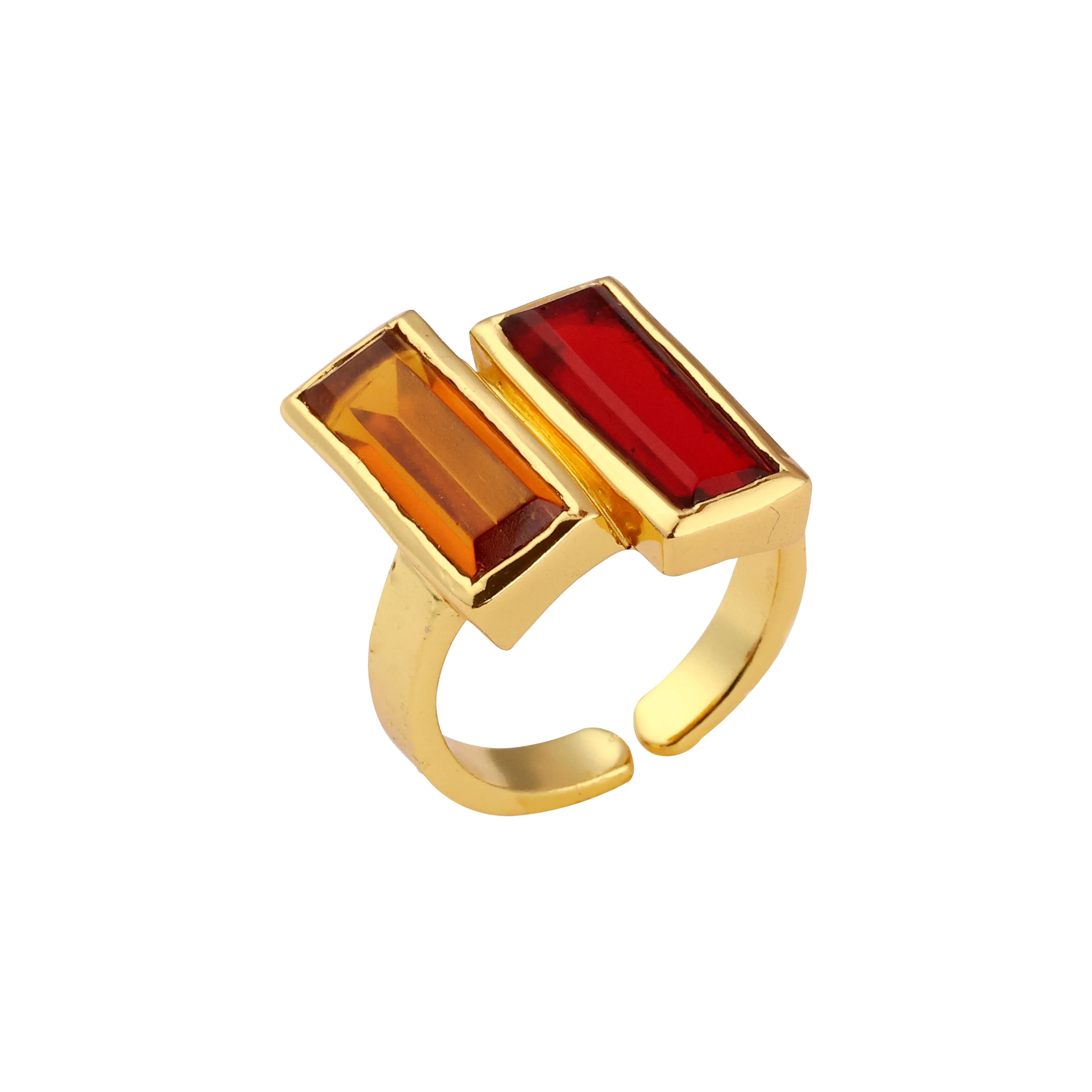 Ring - Double Bar - Garnet and Beer Quartz