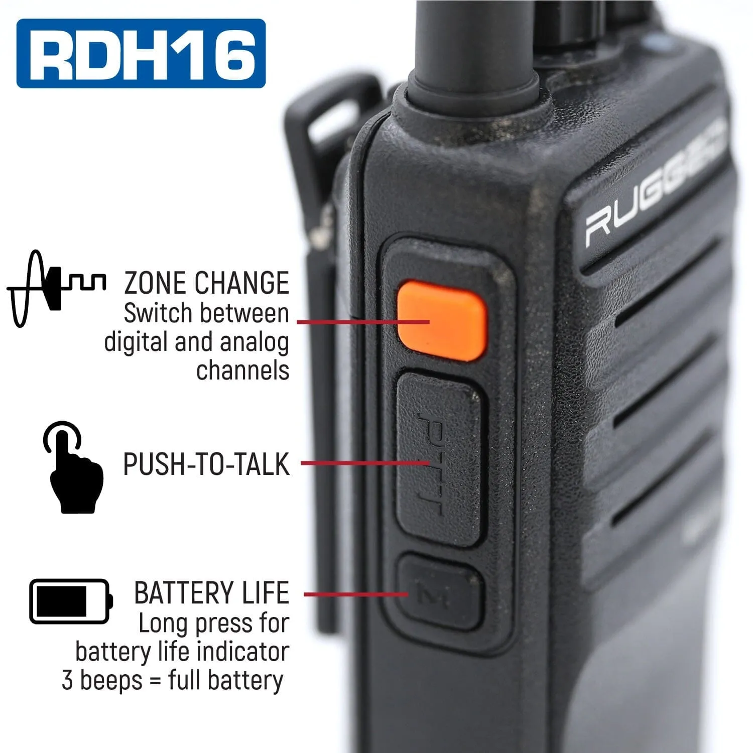 Rugged RDH16 VHF Digital and Analog Handheld Radio