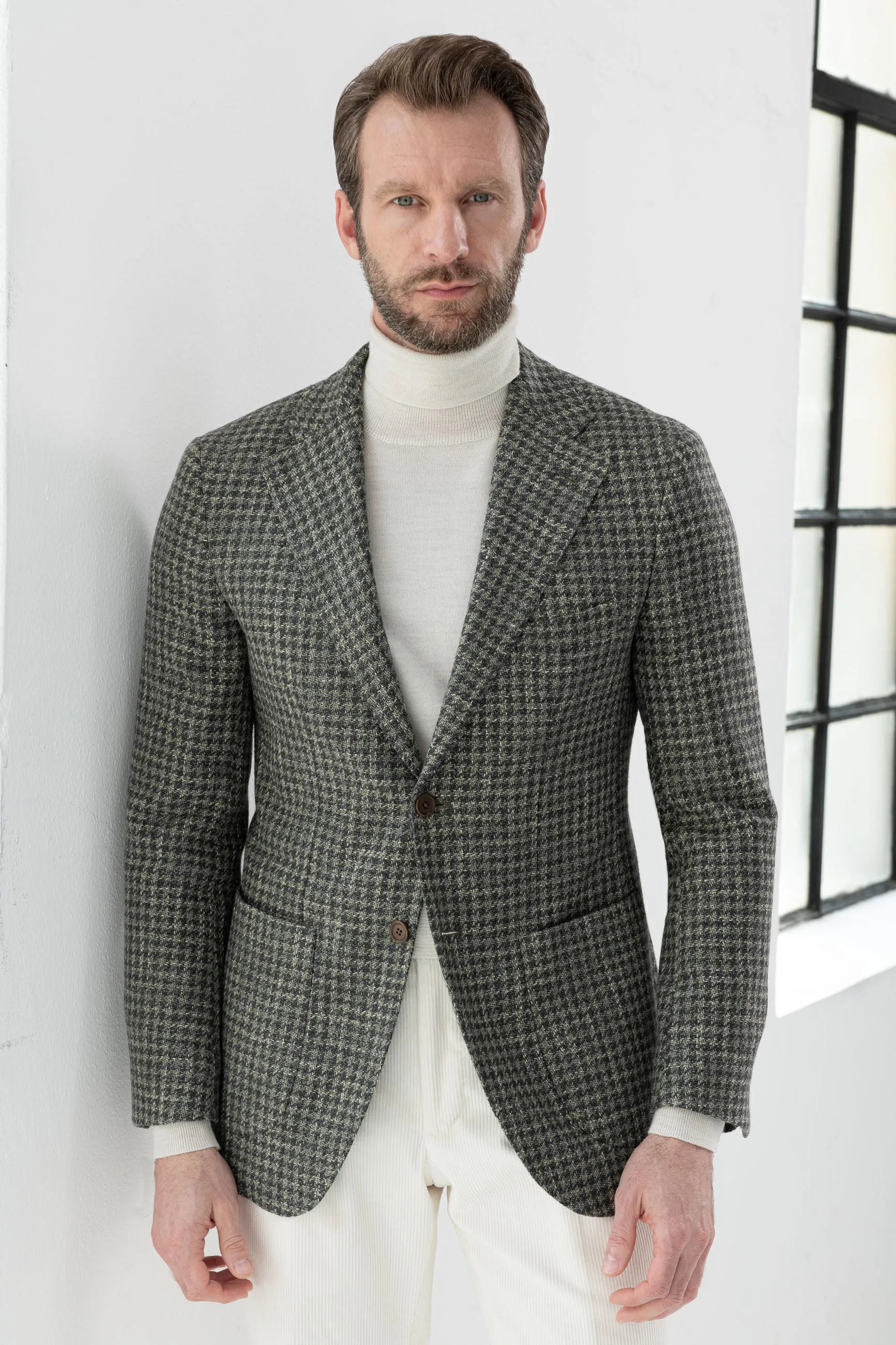 Sage houndstooth jacket - Made in Italy