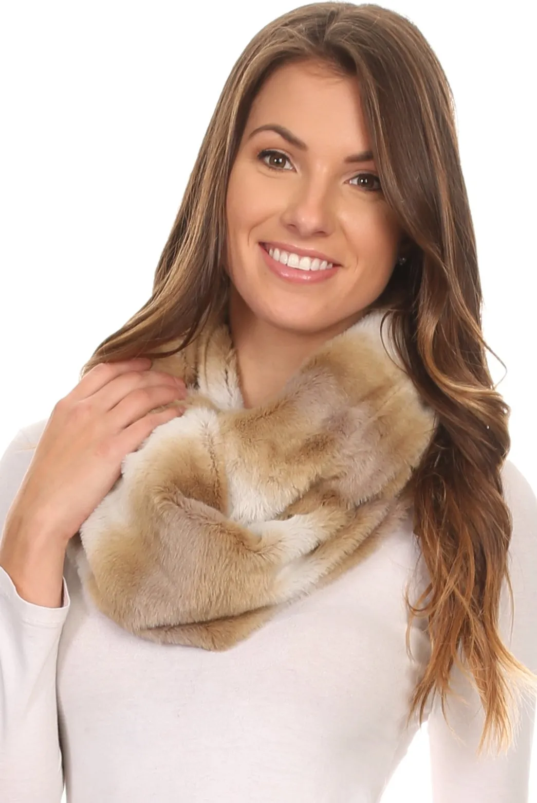 Sakkas Rhie Long Lightweight Faux Fur Ombre Colored Warm Soft Infinity Scarf