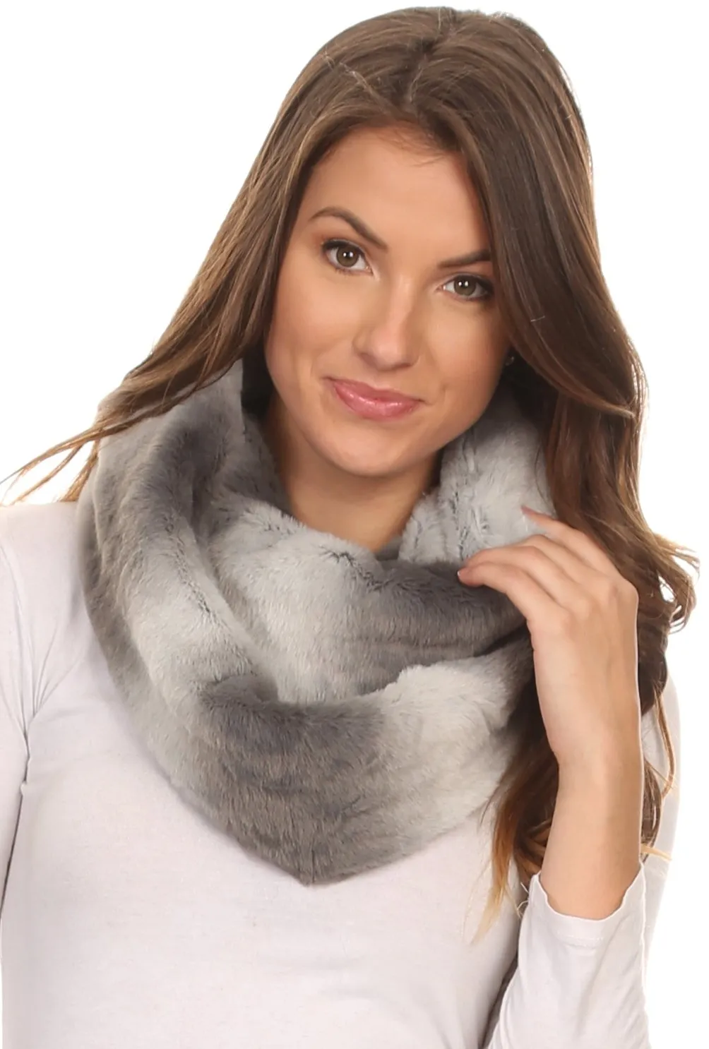 Sakkas Rhie Long Lightweight Faux Fur Ombre Colored Warm Soft Infinity Scarf