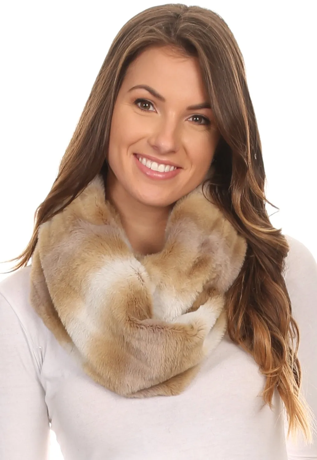 Sakkas Rhie Long Lightweight Faux Fur Ombre Colored Warm Soft Infinity Scarf