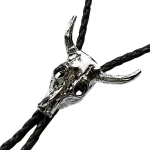 Silver Steer Skull Western Bolo Tie