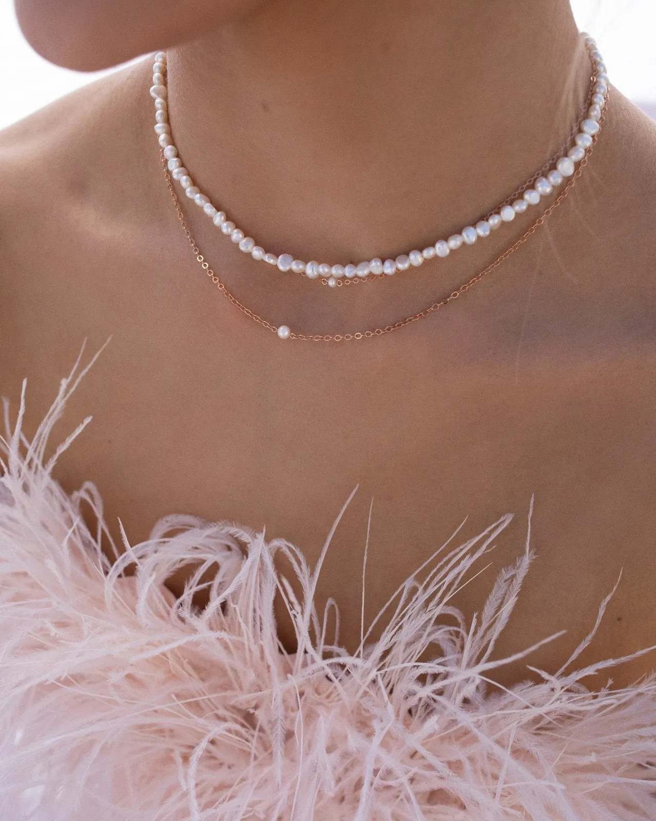 Small Freshwater Pearl Necklace  - 14k Rose Gold Fill