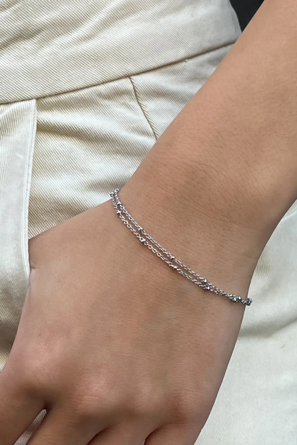 Stainless Steel Double Chain Beaded Bracelet