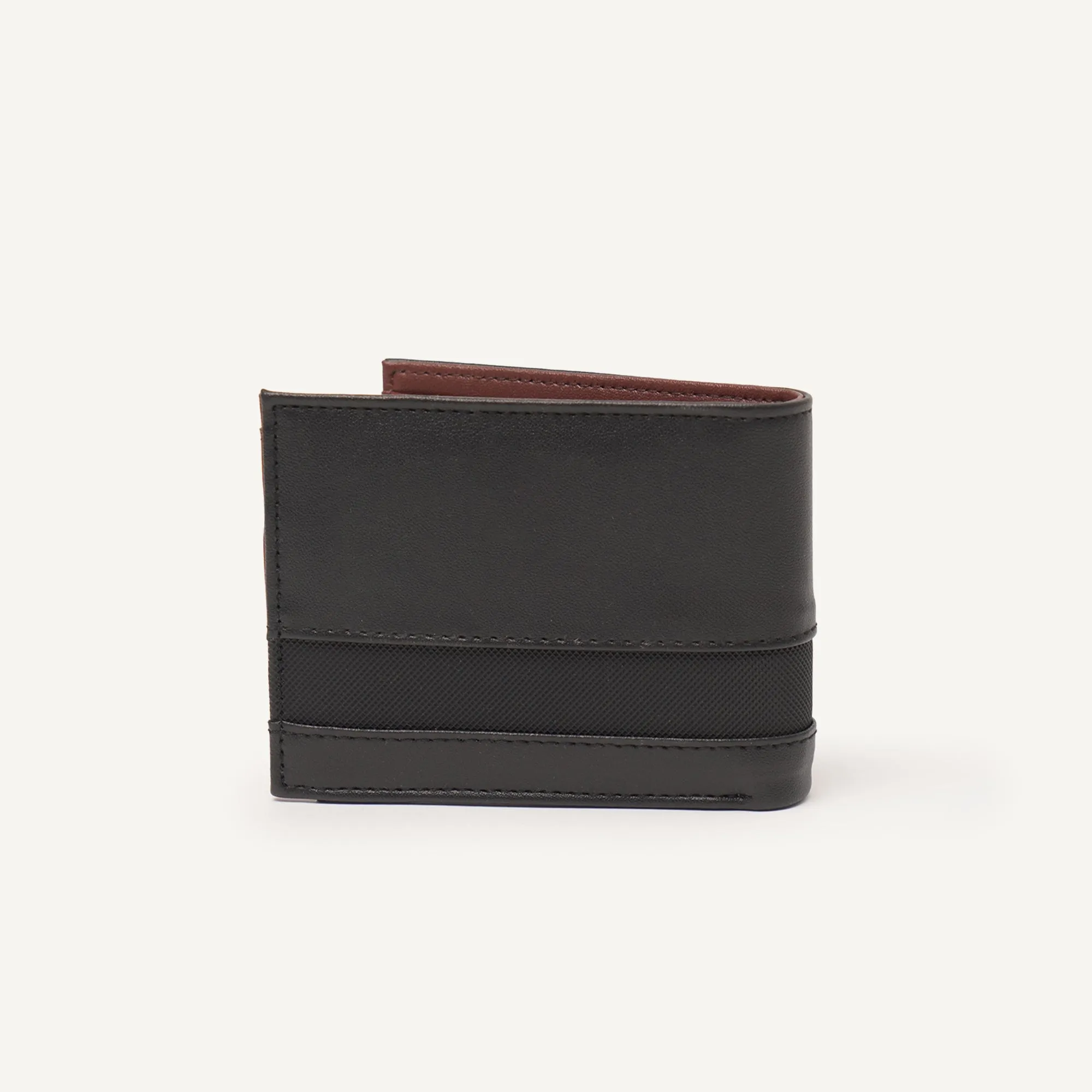 Textured Bi-Fold Wallet With Cut and Sew Detail