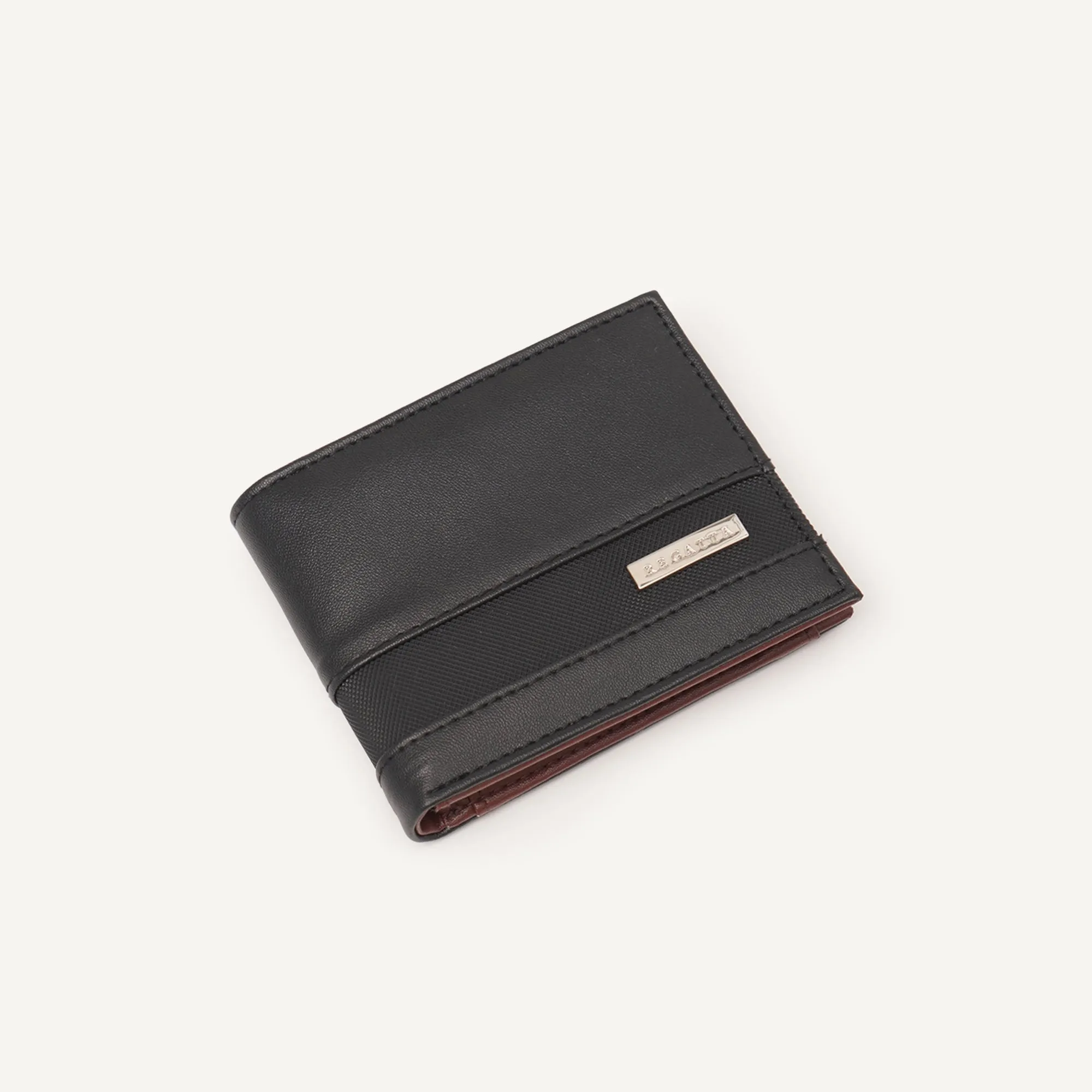 Textured Bi-Fold Wallet With Cut and Sew Detail