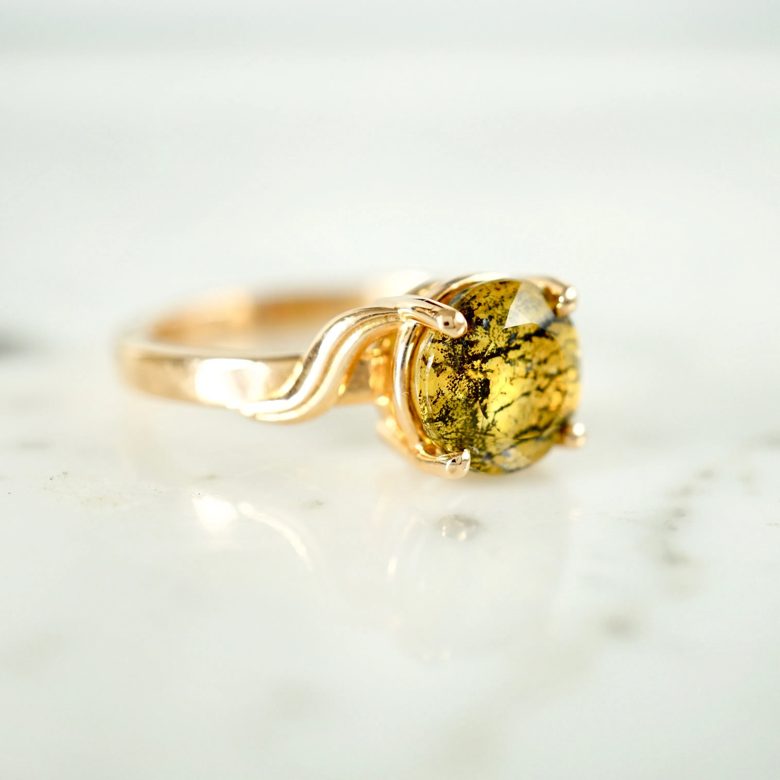 Tourmalinated Yellow Quartz Ring - Unique Quartz Ring - Tiger Quartz Ring