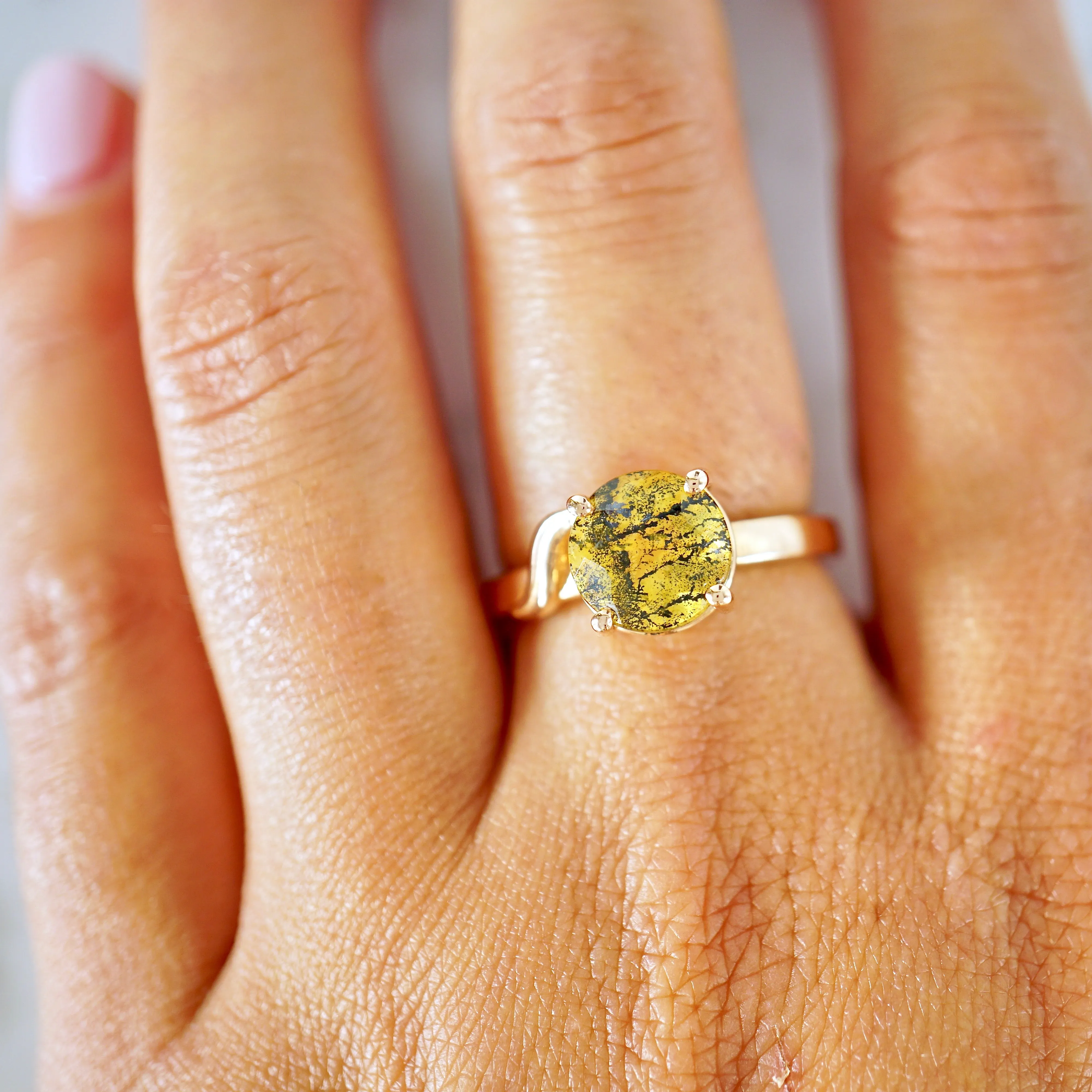 Tourmalinated Yellow Quartz Ring - Unique Quartz Ring - Tiger Quartz Ring