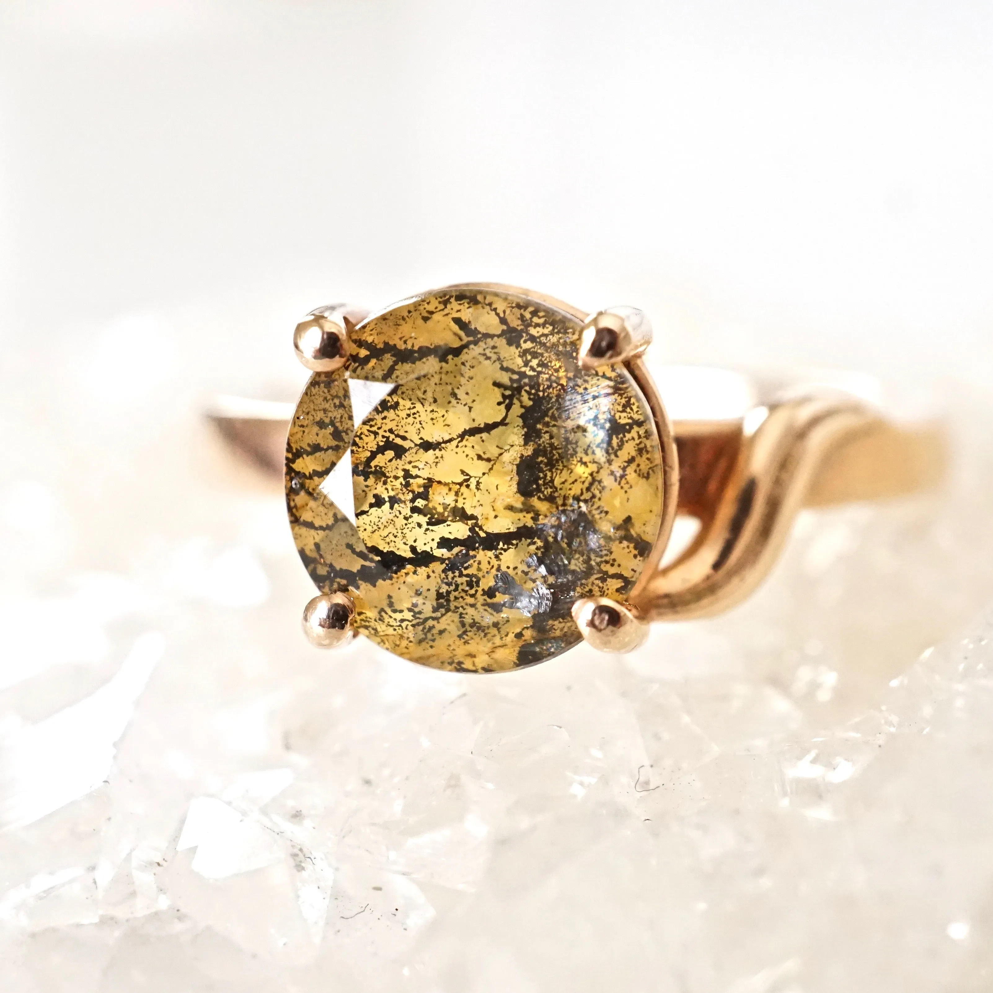 Tourmalinated Yellow Quartz Ring - Unique Quartz Ring - Tiger Quartz Ring