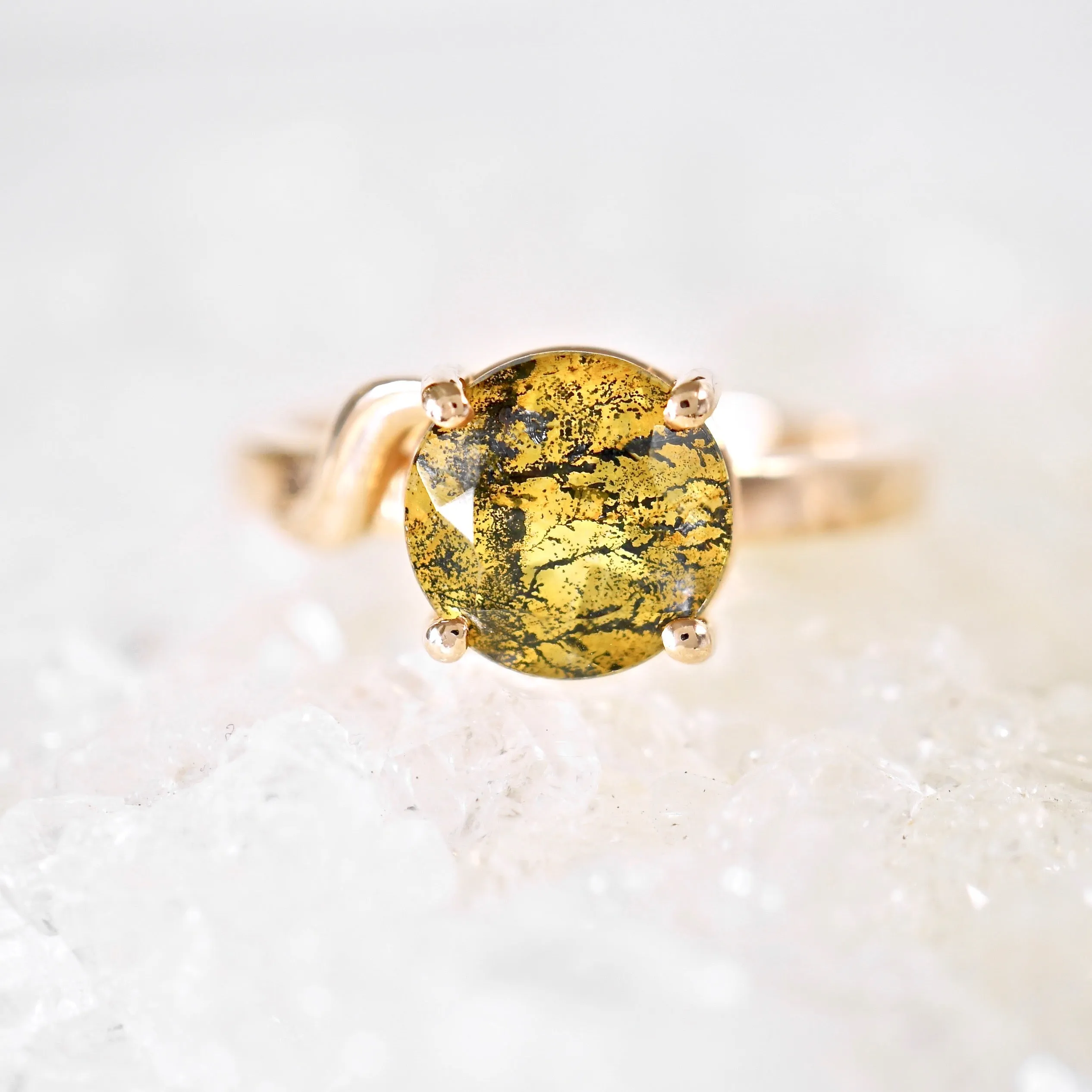 Tourmalinated Yellow Quartz Ring - Unique Quartz Ring - Tiger Quartz Ring