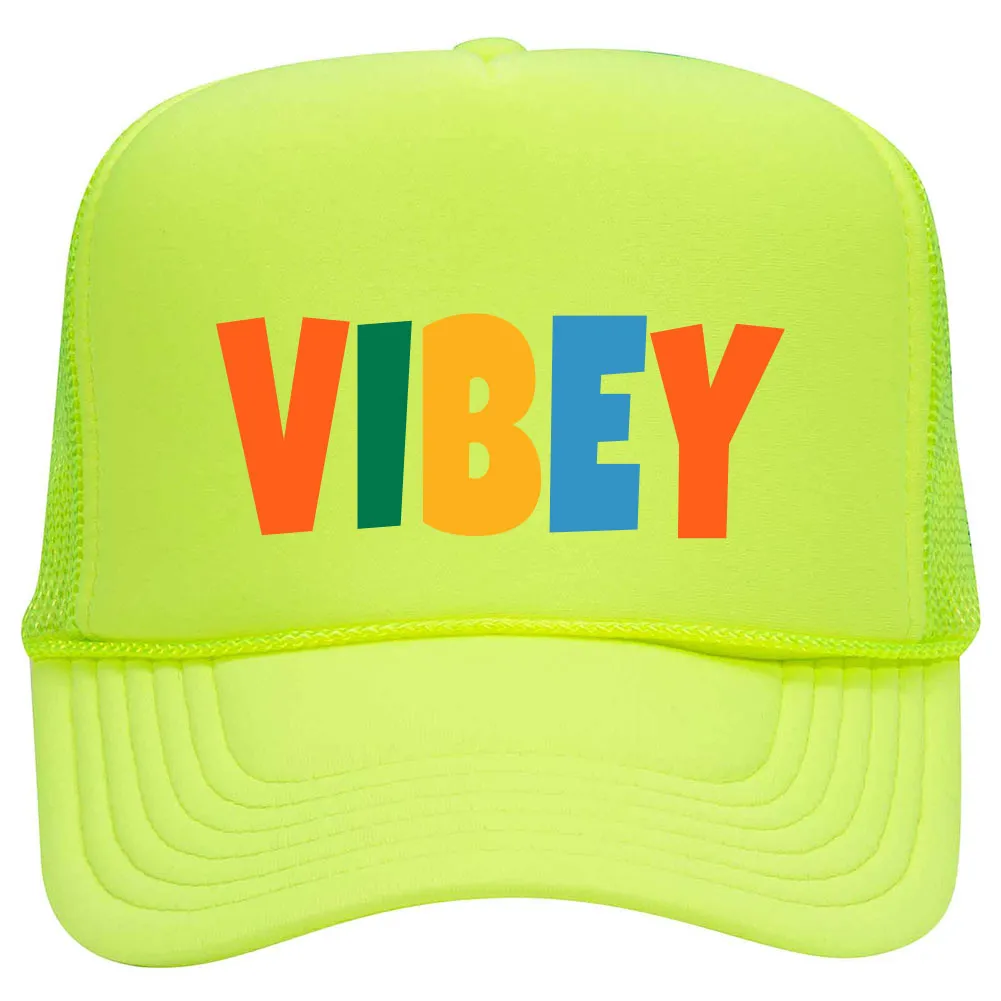 Vibey Suede Like Feel Textured Printed Neon 5 Panel High Crown Foam Mesh Back Trucker Hat - For Men and Women