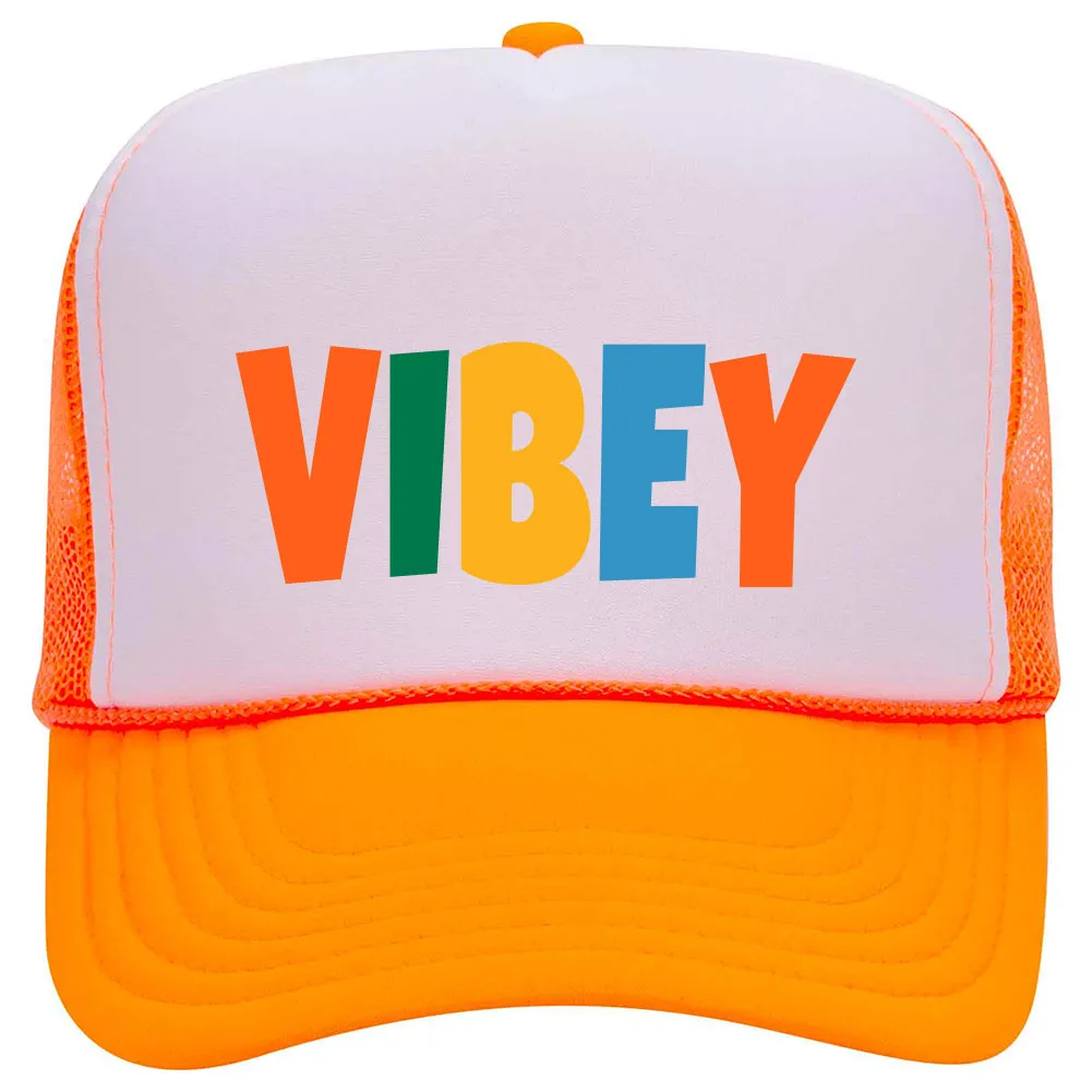 Vibey Suede Like Feel Textured Printed Neon 5 Panel High Crown Foam Mesh Back Trucker Hat - For Men and Women