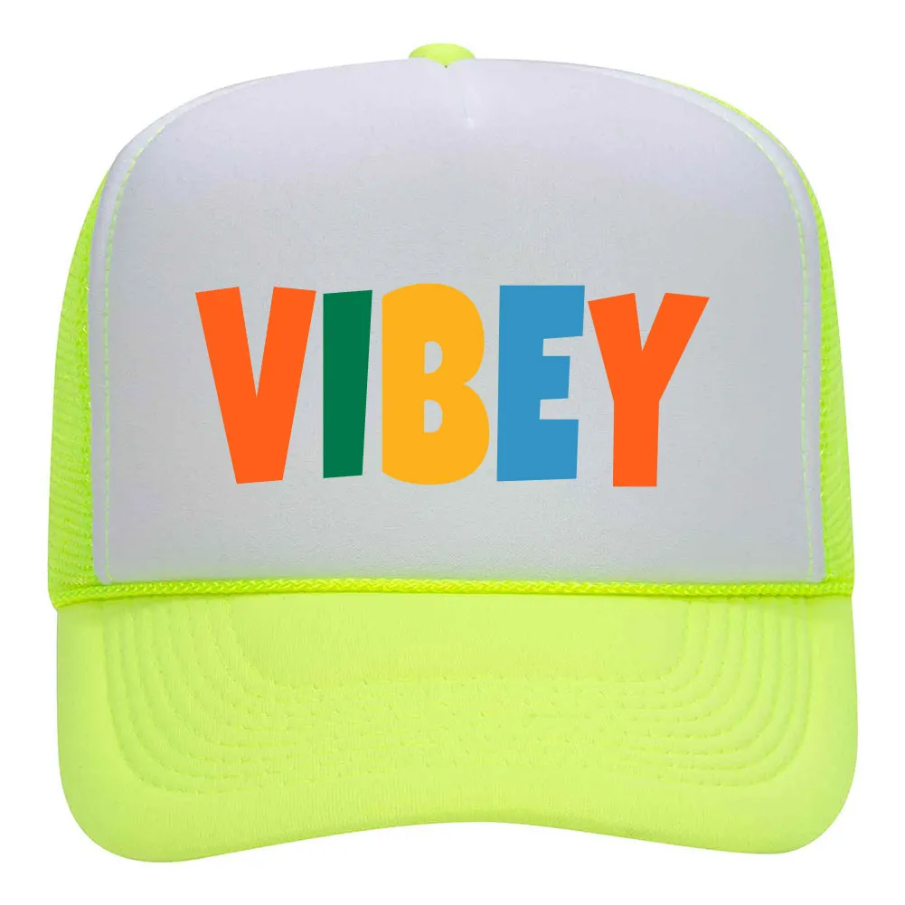 Vibey Suede Like Feel Textured Printed Neon 5 Panel High Crown Foam Mesh Back Trucker Hat - For Men and Women