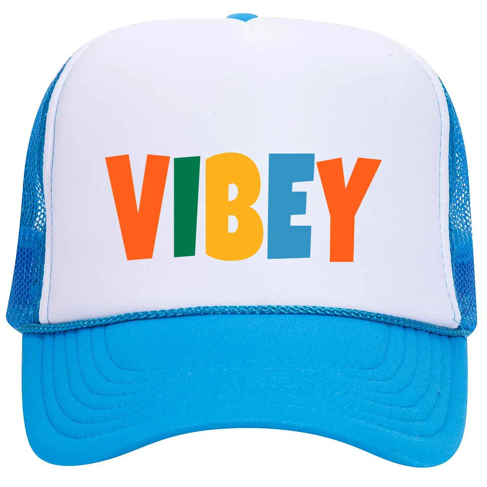 Vibey Suede Like Feel Textured Printed Neon 5 Panel High Crown Foam Mesh Back Trucker Hat - For Men and Women