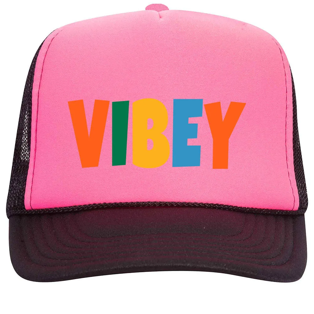 Vibey Suede Like Feel Textured Printed Neon 5 Panel High Crown Foam Mesh Back Trucker Hat - For Men and Women