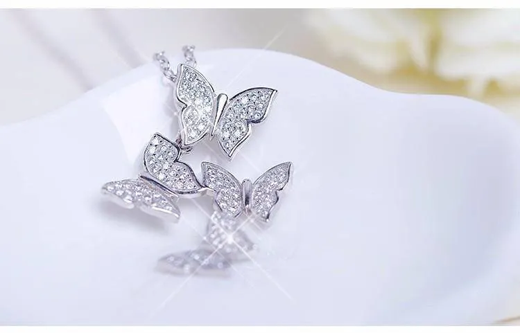 Zircon Butterfly  Sterling silver Pendant Necklace