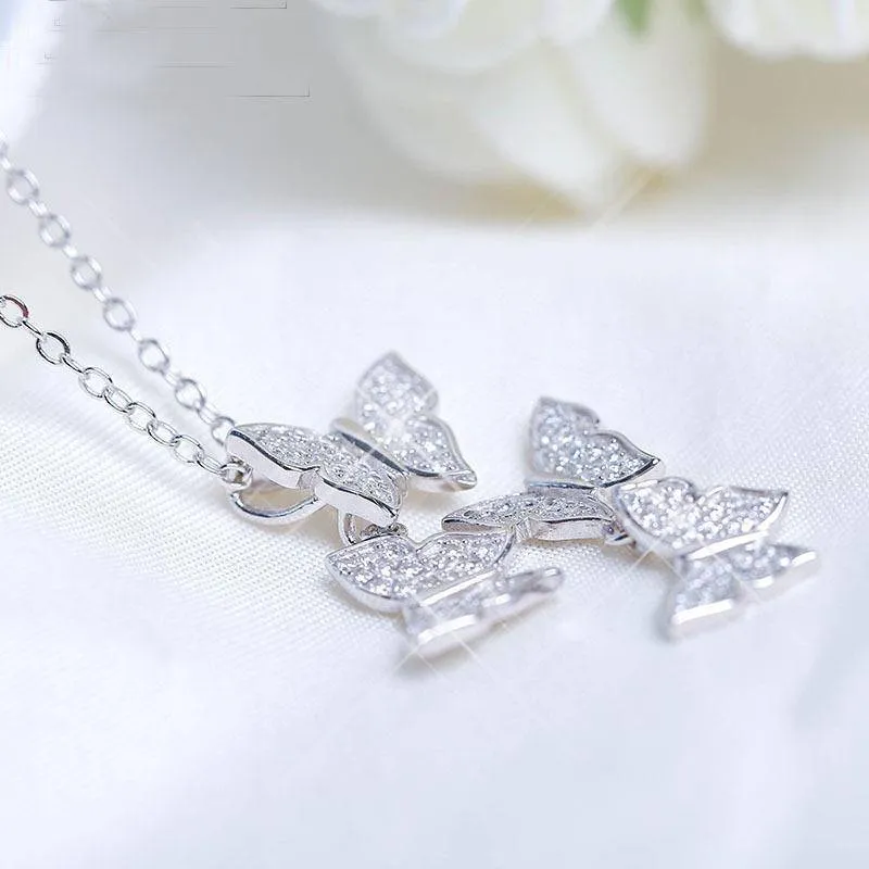 Zircon Butterfly  Sterling silver Pendant Necklace