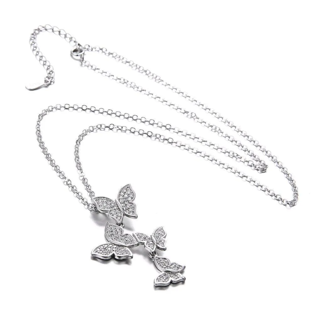 Zircon Butterfly  Sterling silver Pendant Necklace