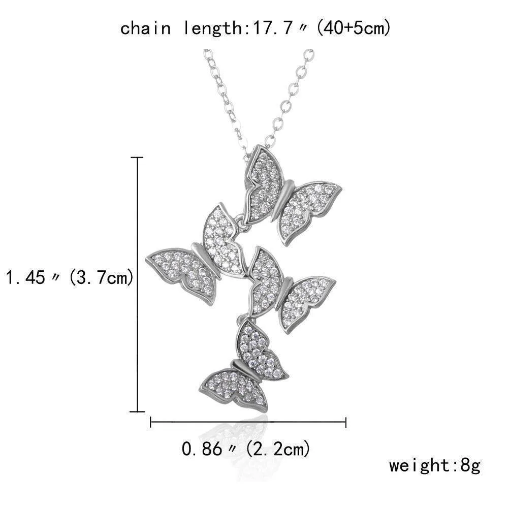 Zircon Butterfly  Sterling silver Pendant Necklace