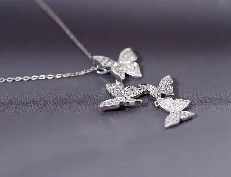 Zircon Butterfly  Sterling silver Pendant Necklace