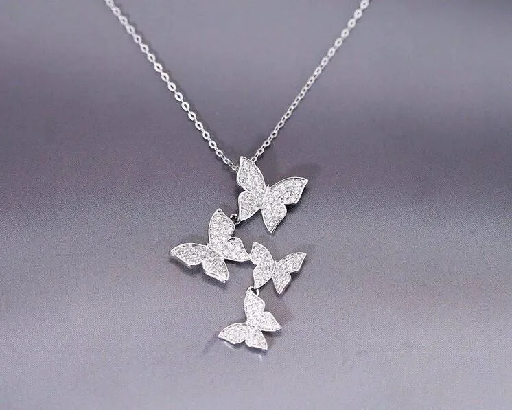 Zircon Butterfly  Sterling silver Pendant Necklace